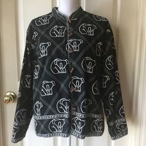 OOAK Koala Bear Jacket Black White Cotton Reversible Embroidered SZ Large